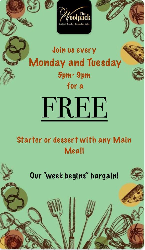 Monday and Tuesday - Free Starter with any Main meal